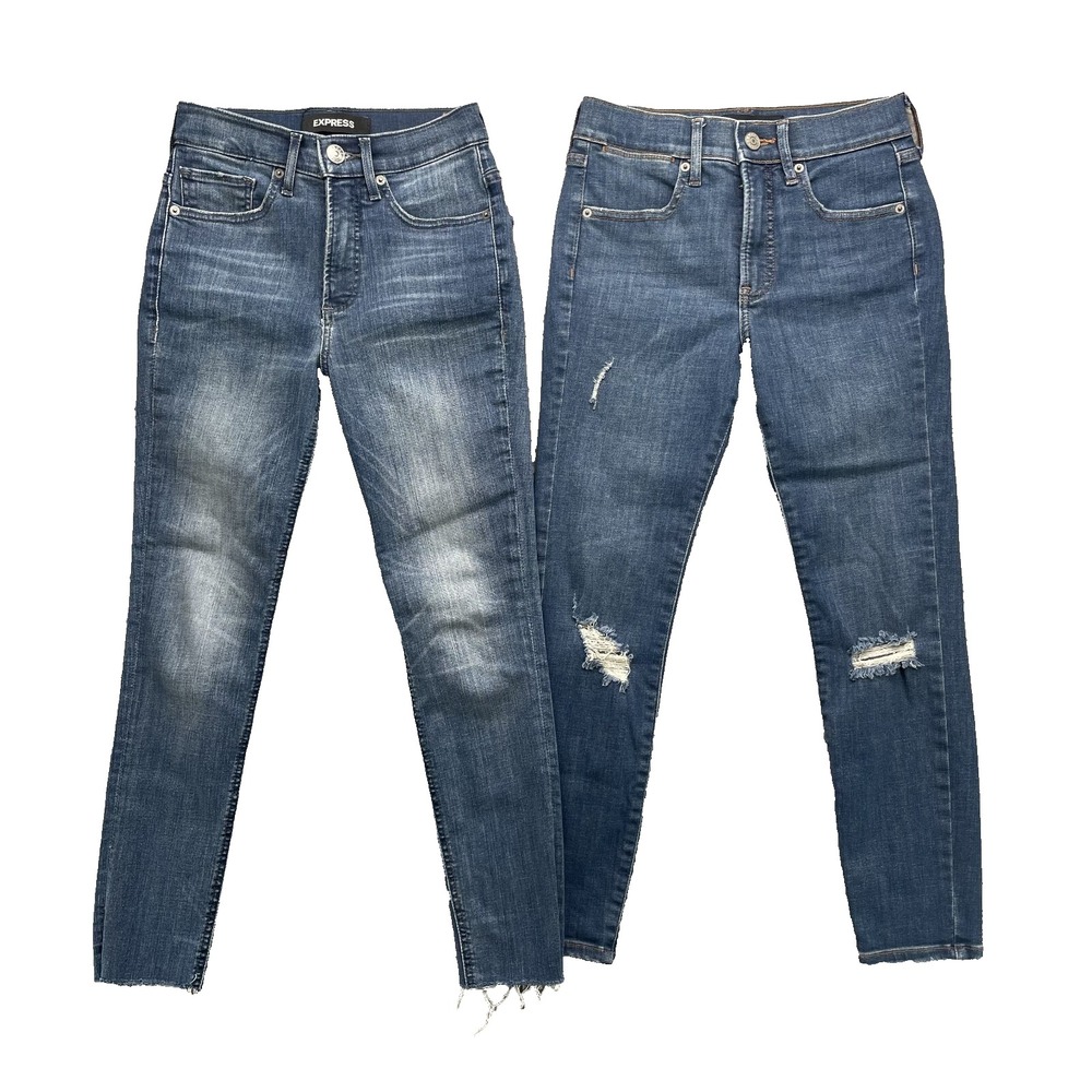Express Jeans LOT (2) Womens 25x24* Ankle Crop Skinny Jegging Y2k Academia Indie